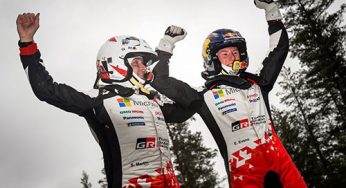 Victoria de Elfyn Evans, con Toyota Yaris, en el Rallye de Suecia, liderando el WRC