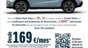 El Vitara, desde 169 euros al mes en los “Vitara Flash Days” de Garaje JJ, concesionario Suzuki en Madrid. ¡Solo 150 unidades!
